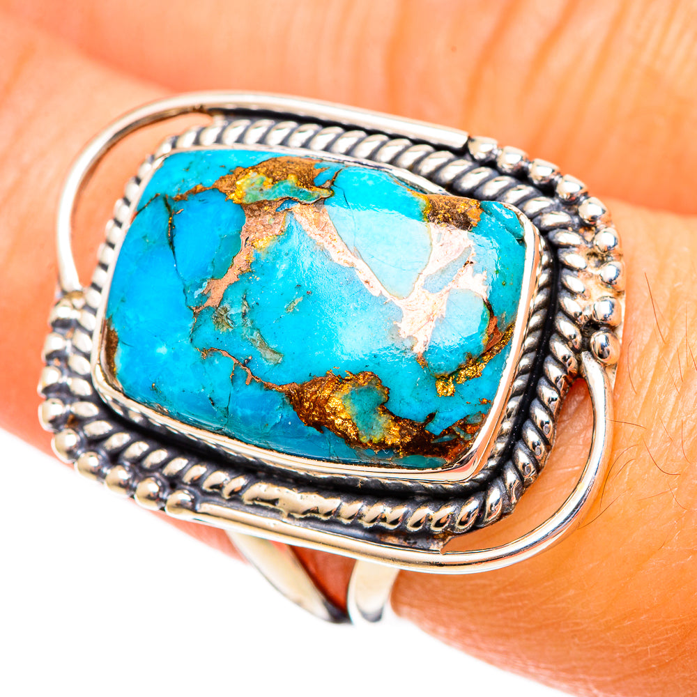 Blue Copper Composite Turquoise Rings handcrafted by Ana Silver Co - RING108072