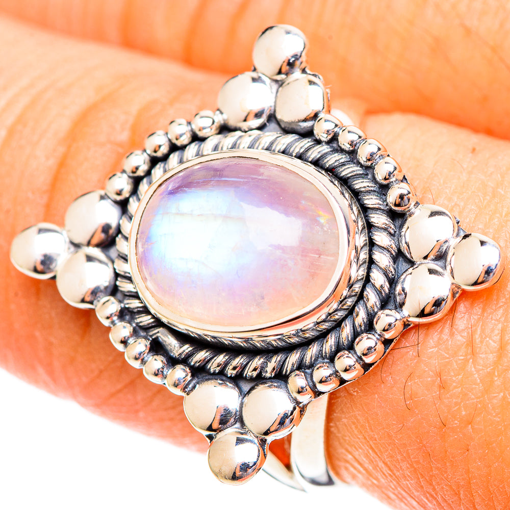 Rainbow Moonstone Rings handcrafted by Ana Silver Co - RING108096