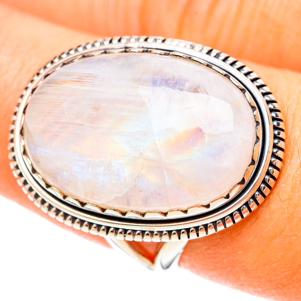 Rainbow Moonstone Rings handcrafted by Ana Silver Co - RING108097