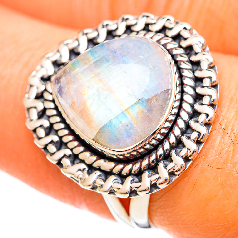 Rainbow Moonstone Rings handcrafted by Ana Silver Co - RING108100