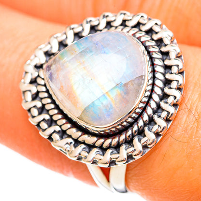 Rainbow Moonstone Rings handcrafted by Ana Silver Co - RING108100