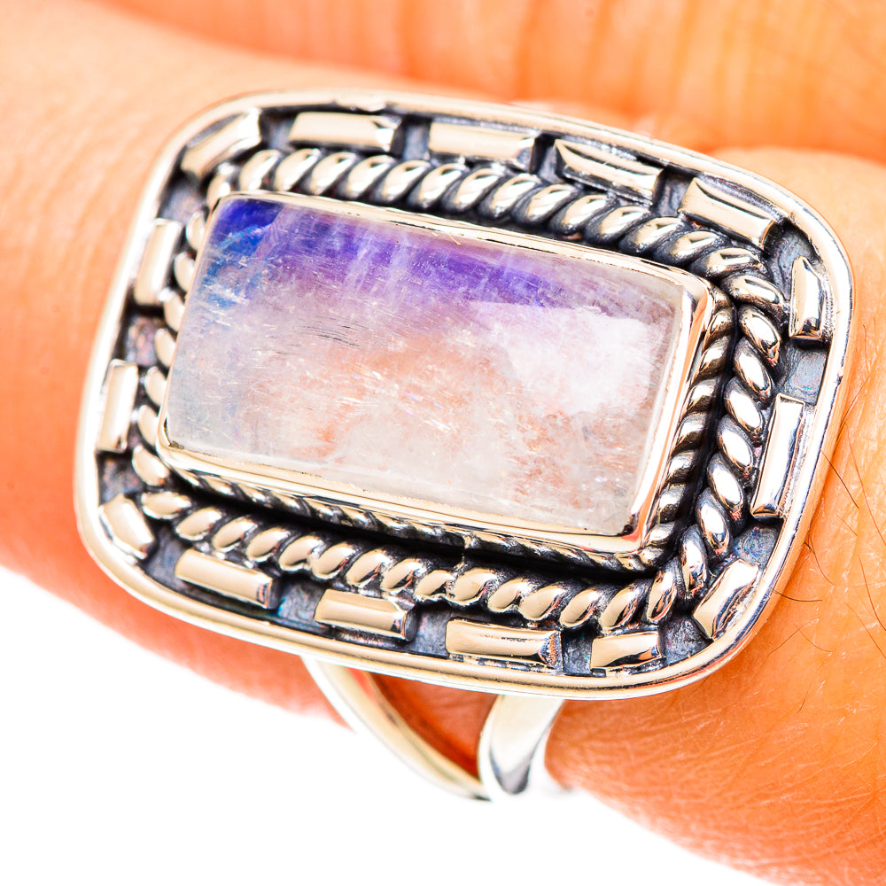 Rainbow Moonstone Rings handcrafted by Ana Silver Co - RING108102
