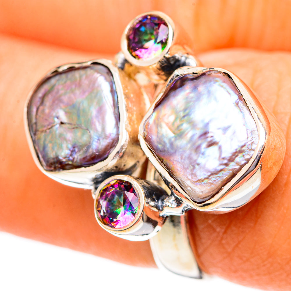 Titanium Mother Of Pearl Rings handcrafted by Ana Silver Co - RING108126