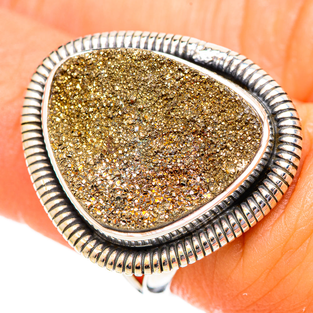 Spectro Pyrite Druzy Rings handcrafted by Ana Silver Co - RING108130