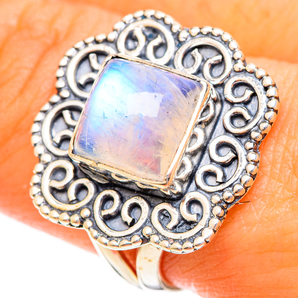 Rainbow Moonstone Rings handcrafted by Ana Silver Co - RING108132