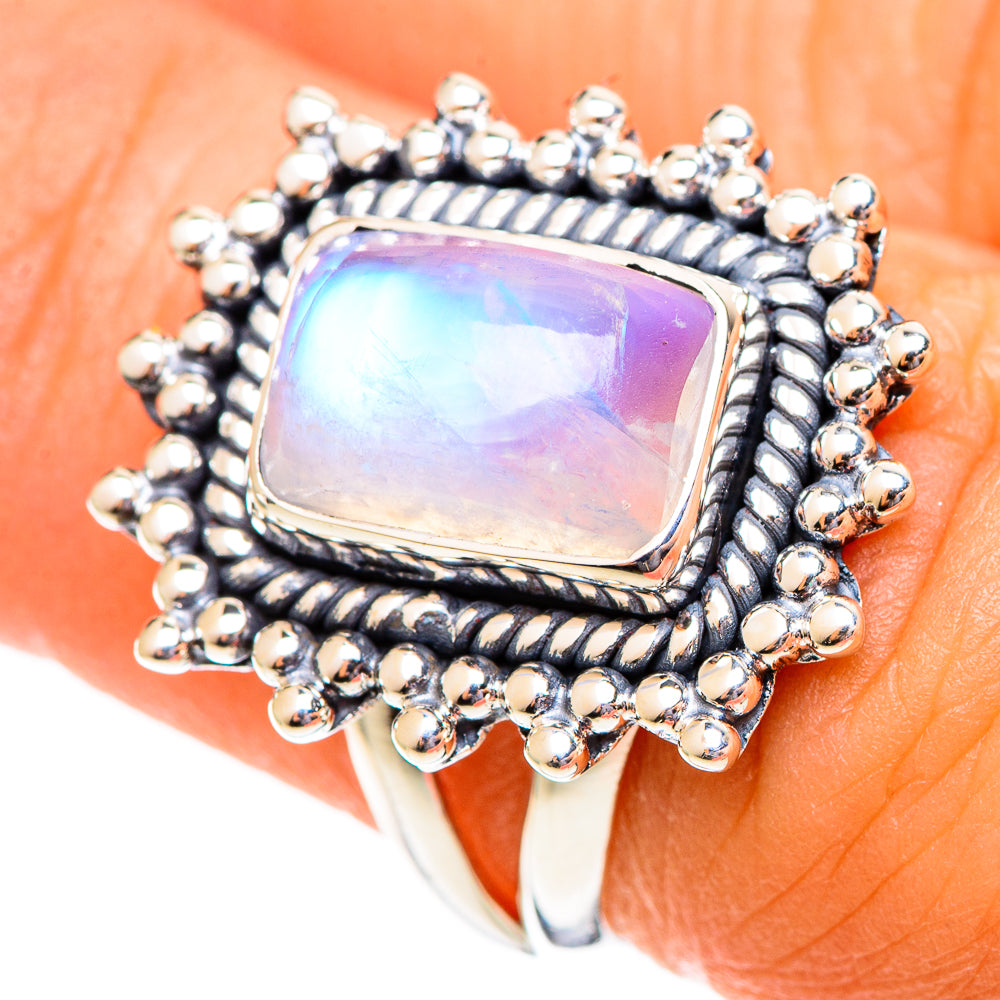 Rainbow Moonstone Rings handcrafted by Ana Silver Co - RING108135