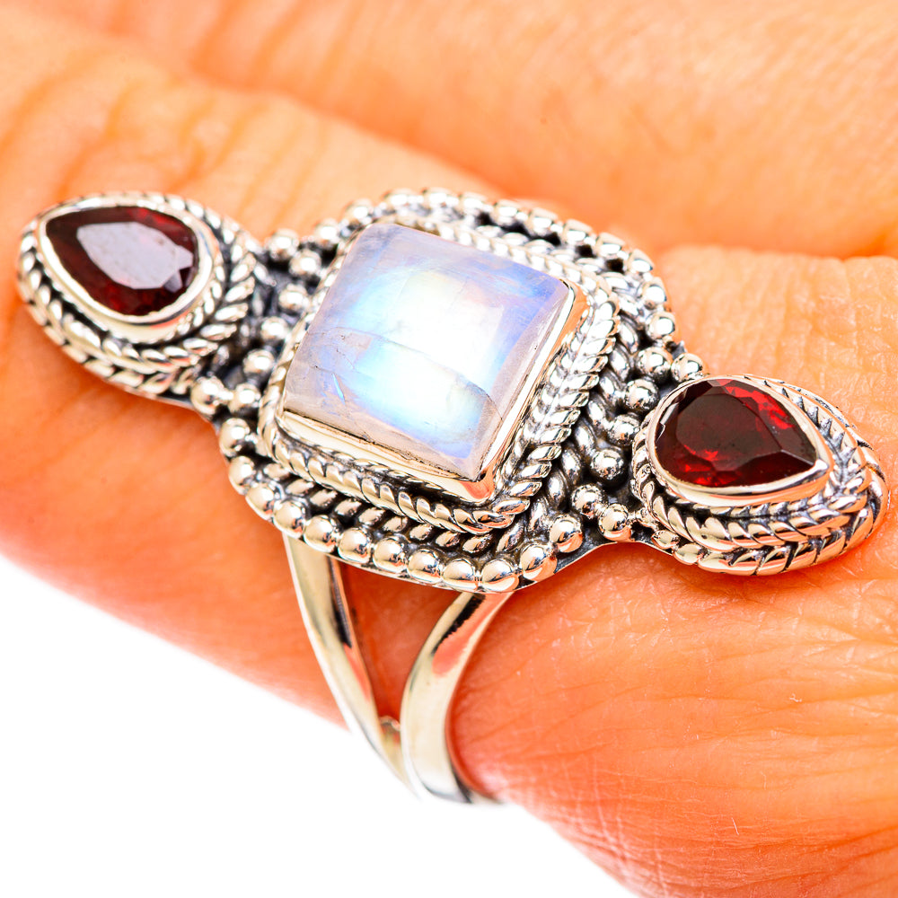 Rainbow Moonstone Rings handcrafted by Ana Silver Co - RING108163