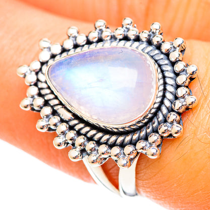 Rainbow Moonstone Rings handcrafted by Ana Silver Co - RING108171