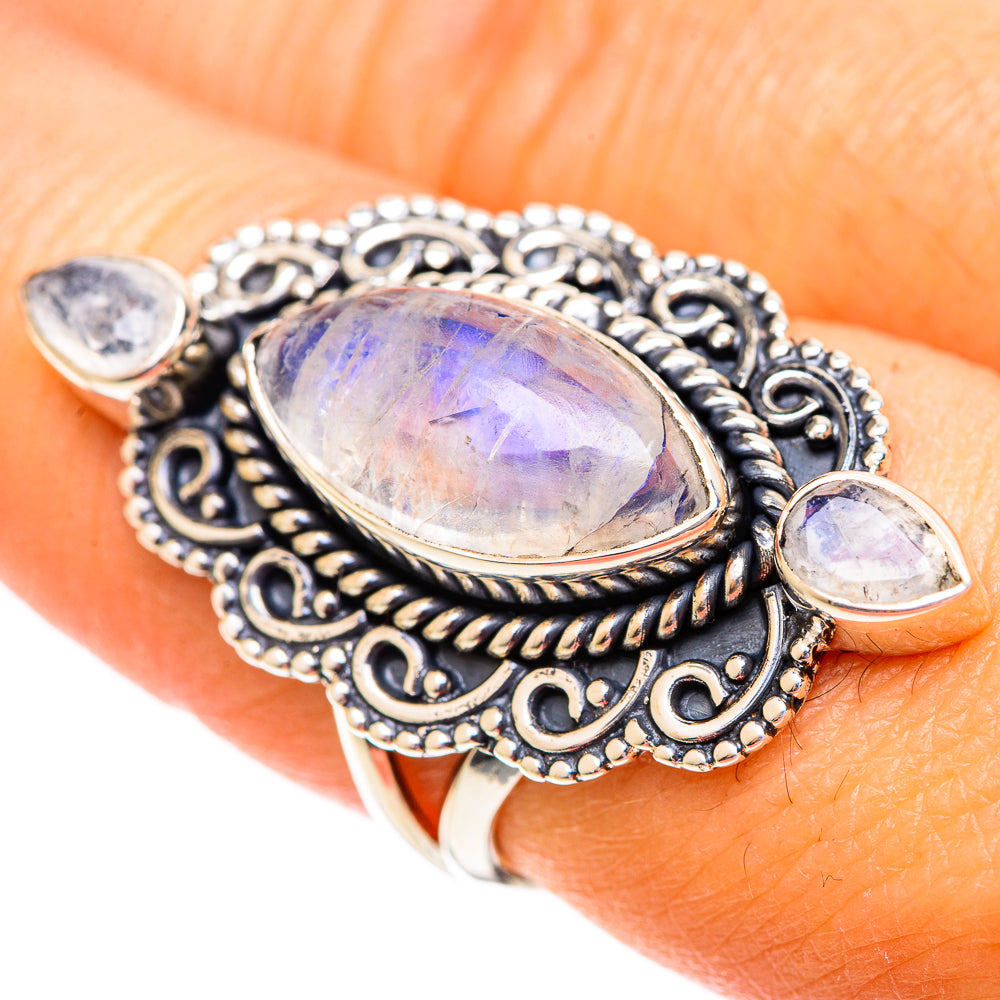 Rainbow Moonstone Rings handcrafted by Ana Silver Co - RING108172