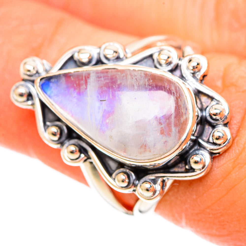 Rainbow Moonstone Rings handcrafted by Ana Silver Co - RING108176