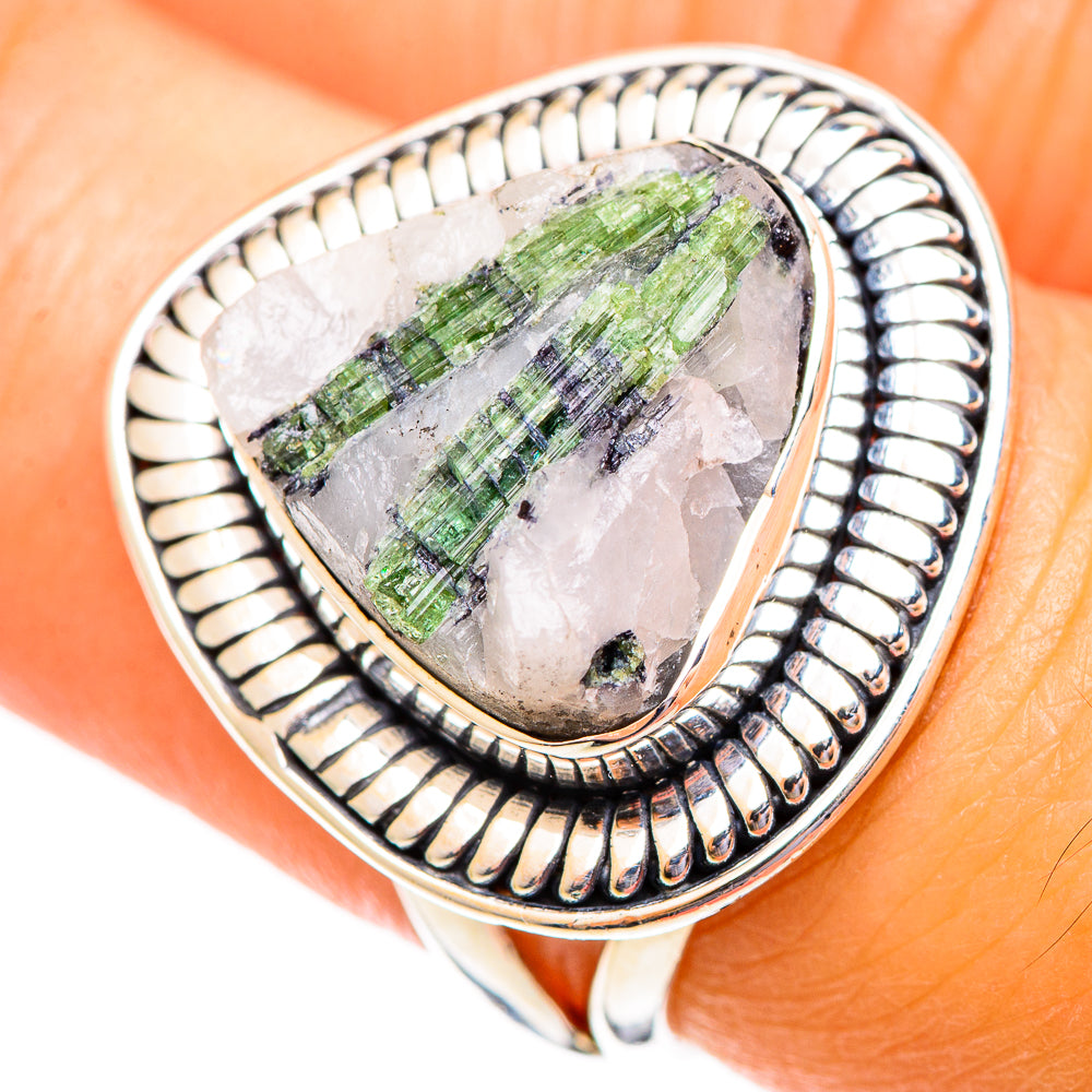 Green Tourmaline In Quartz Rings handcrafted by Ana Silver Co - RING108187