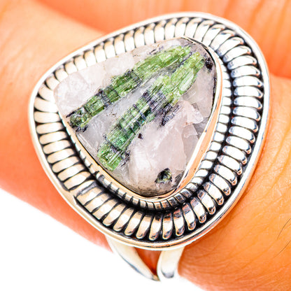 Green Tourmaline In Quartz Rings handcrafted by Ana Silver Co - RING108187