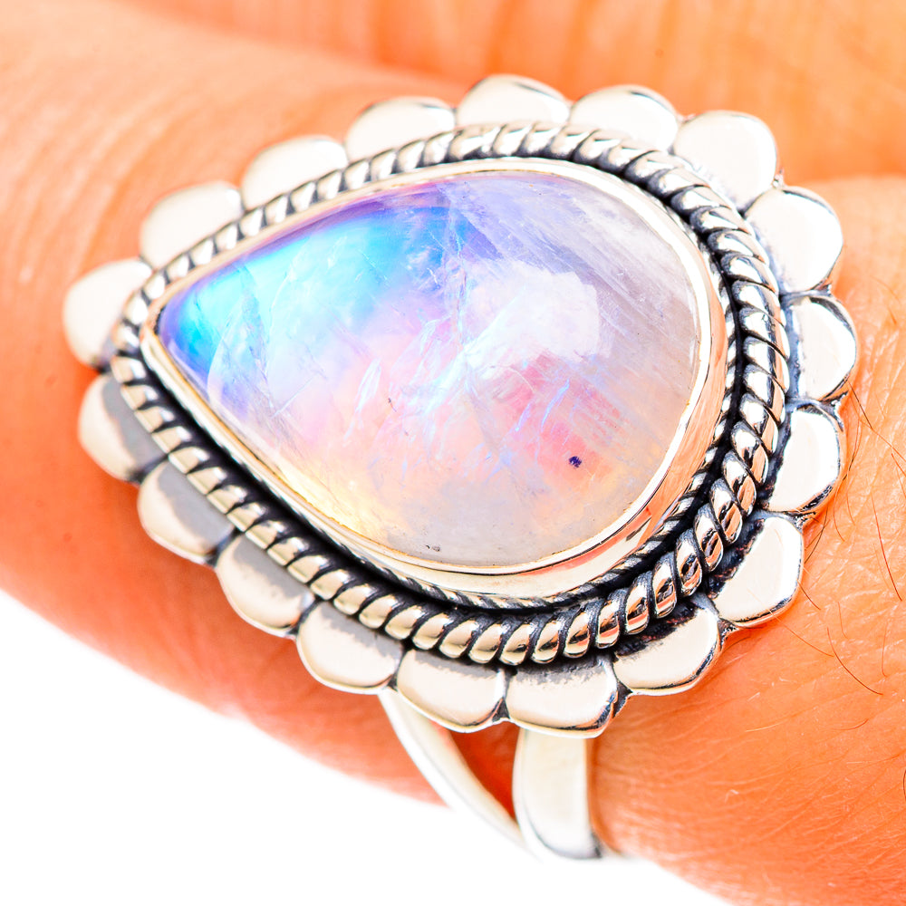 Rainbow Moonstone Rings handcrafted by Ana Silver Co - RING108201