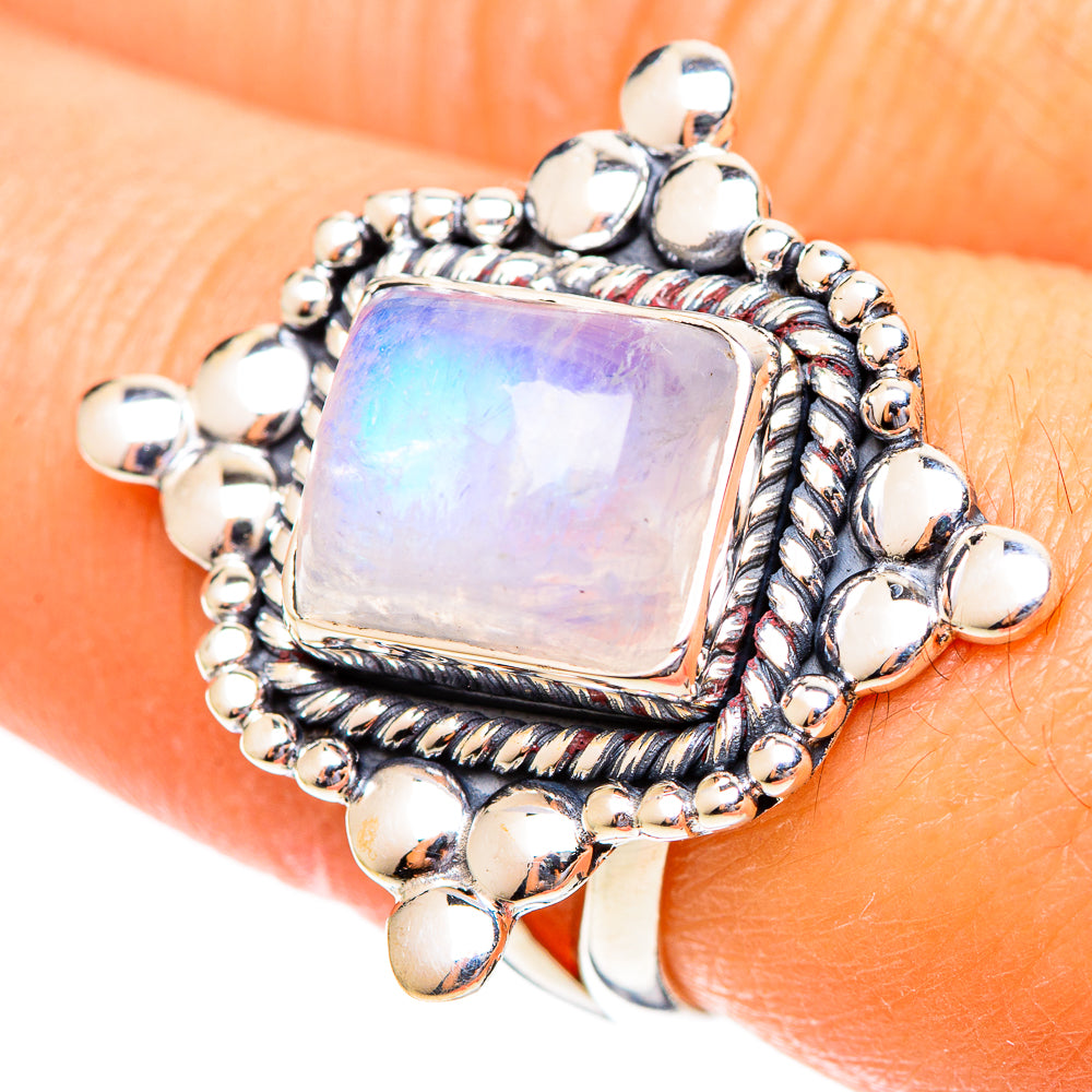 Rainbow Moonstone Rings handcrafted by Ana Silver Co - RING108204