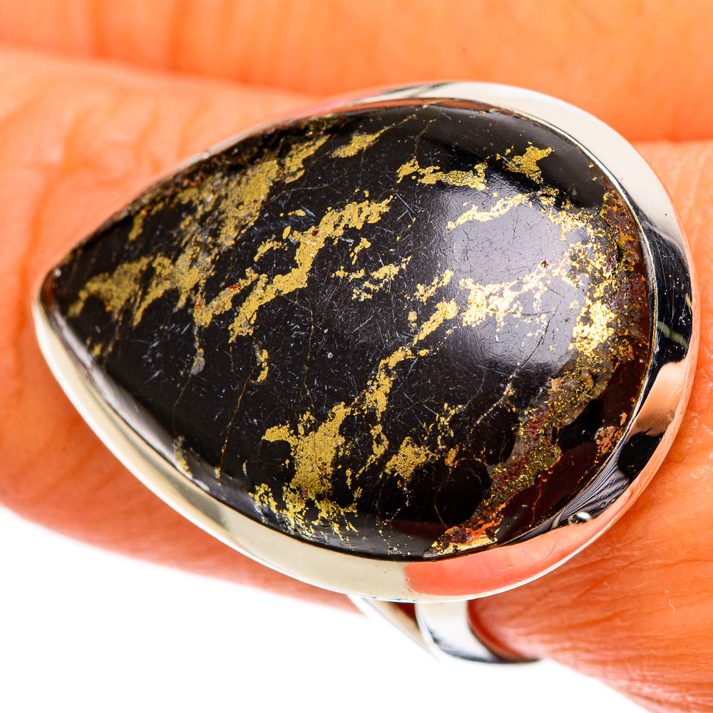 Pyrite In Black Onyx Rings handcrafted by Ana Silver Co - RING108239