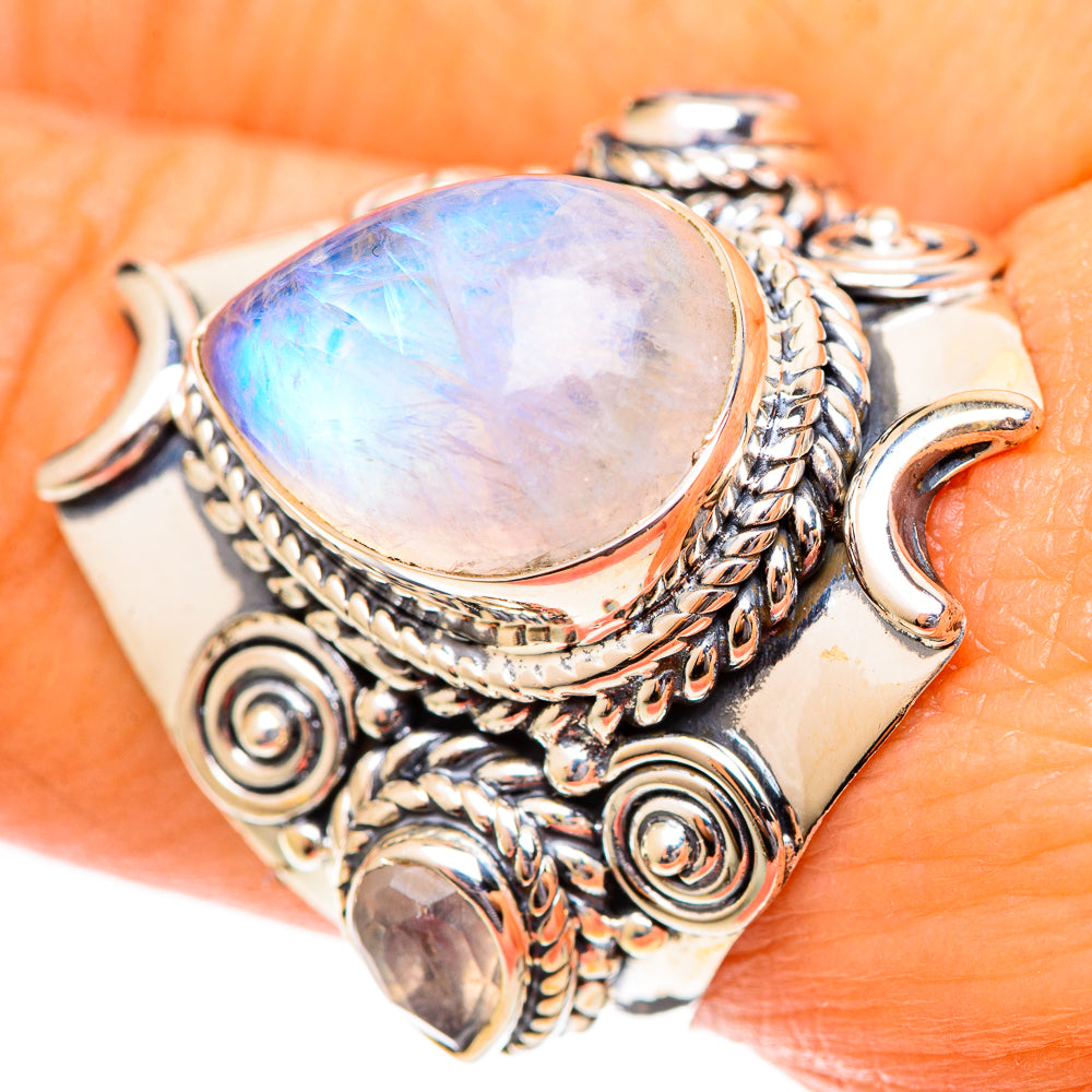 Rainbow Moonstone Rings handcrafted by Ana Silver Co - RING108245