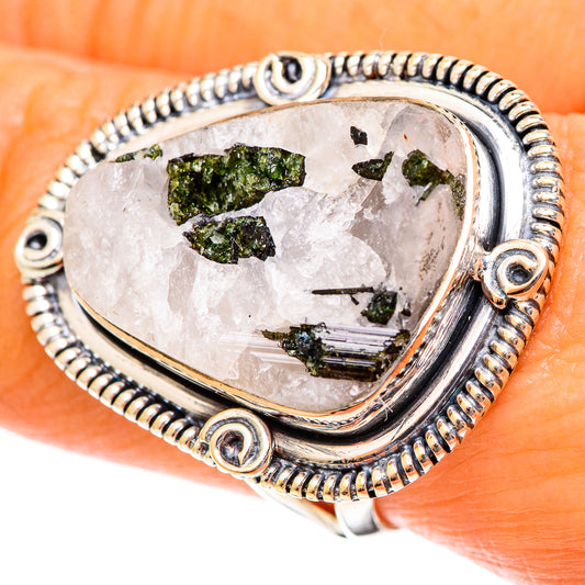 Green Tourmaline In Quartz Rings handcrafted by Ana Silver Co - RING108293