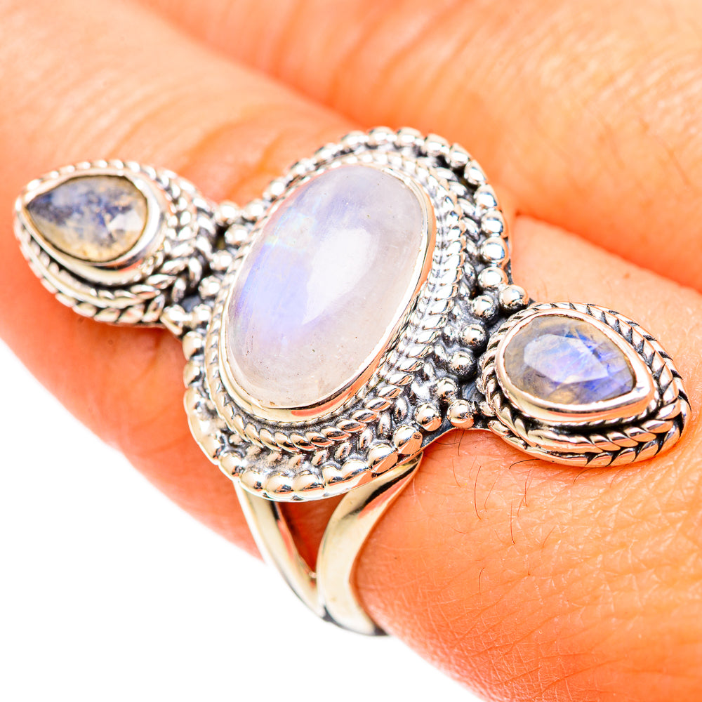 Rainbow Moonstone Rings handcrafted by Ana Silver Co - RING108314