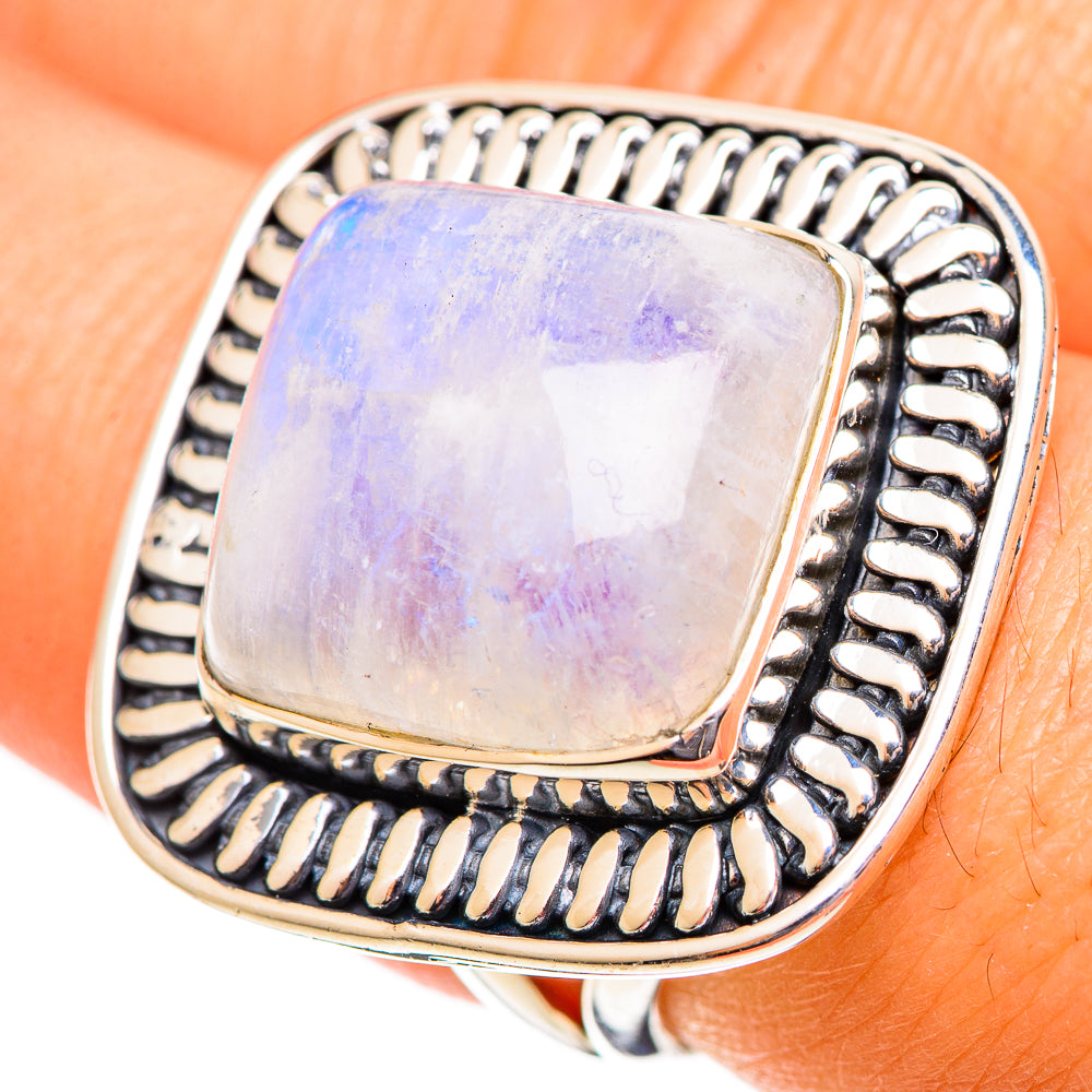 Rainbow Moonstone Rings handcrafted by Ana Silver Co - RING108315