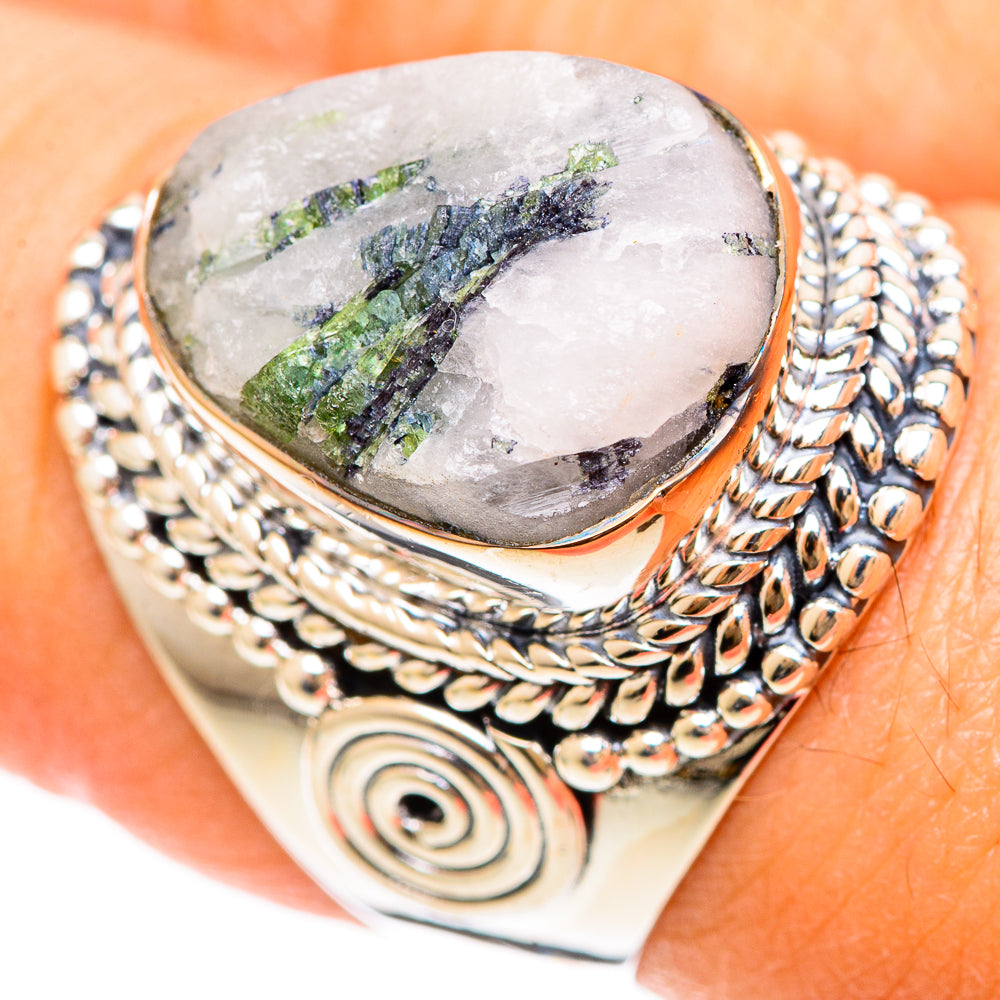 Green Tourmaline In Quartz Rings handcrafted by Ana Silver Co - RING108337
