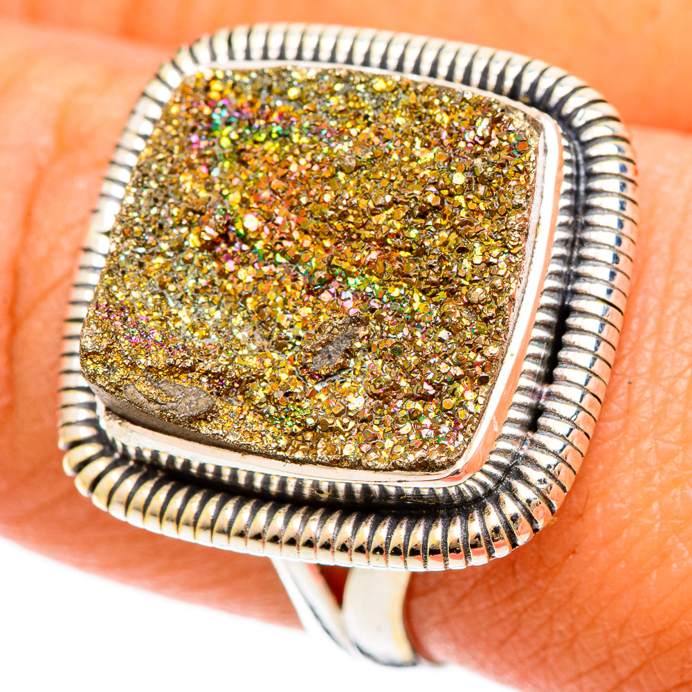 Spectro Pyrite Druzy Rings handcrafted by Ana Silver Co - RING108353