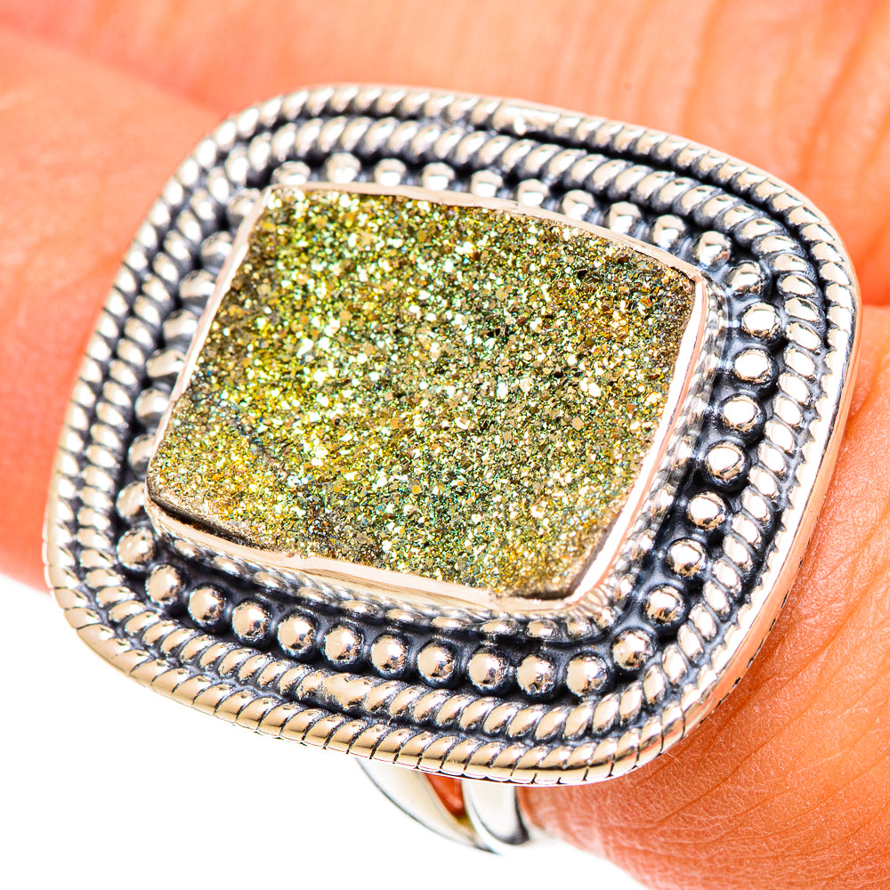 Spectro Pyrite Druzy Rings handcrafted by Ana Silver Co - RING108354
