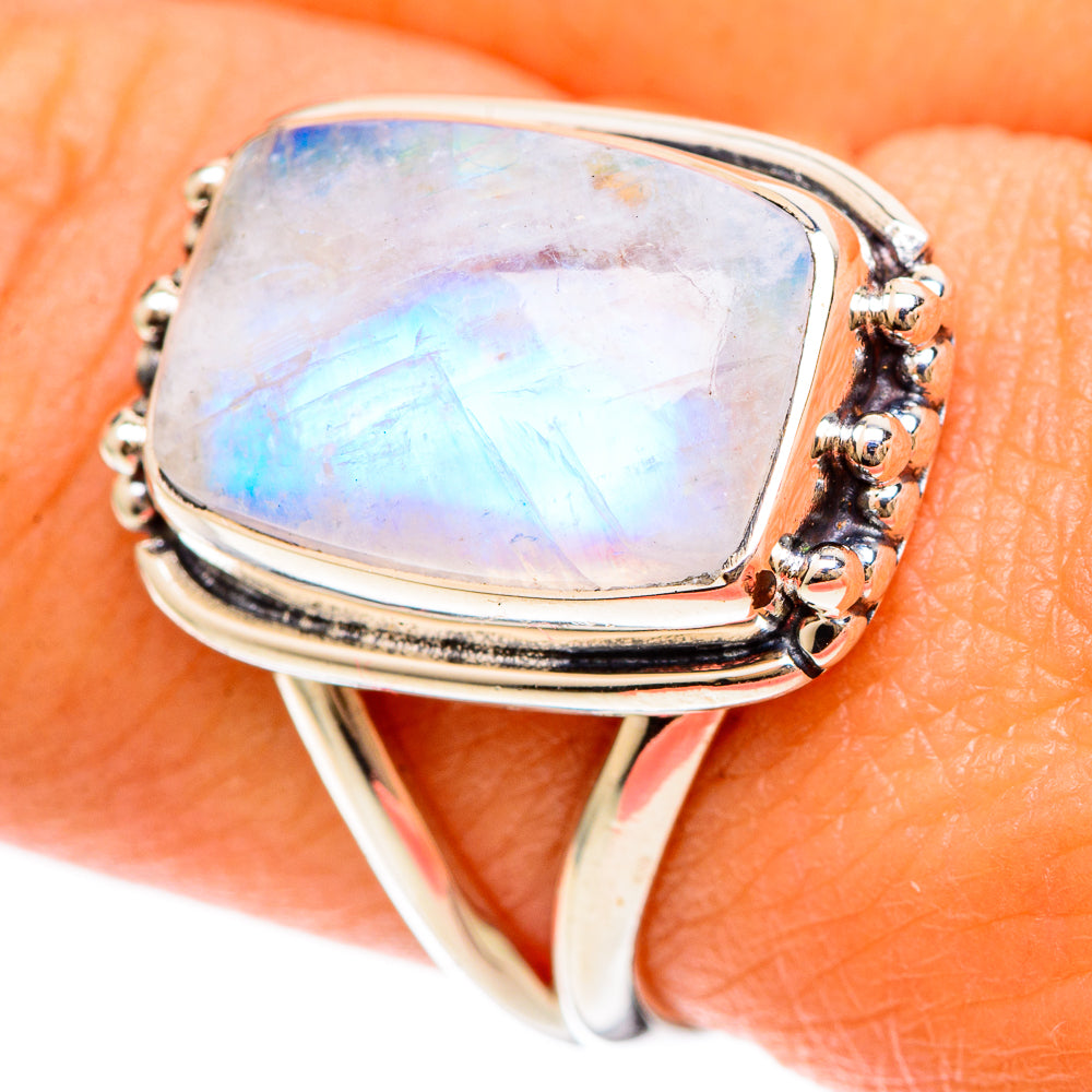 Rainbow Moonstone Rings handcrafted by Ana Silver Co - RING108357