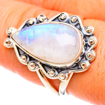 Rainbow Moonstone Rings handcrafted by Ana Silver Co - RING108359