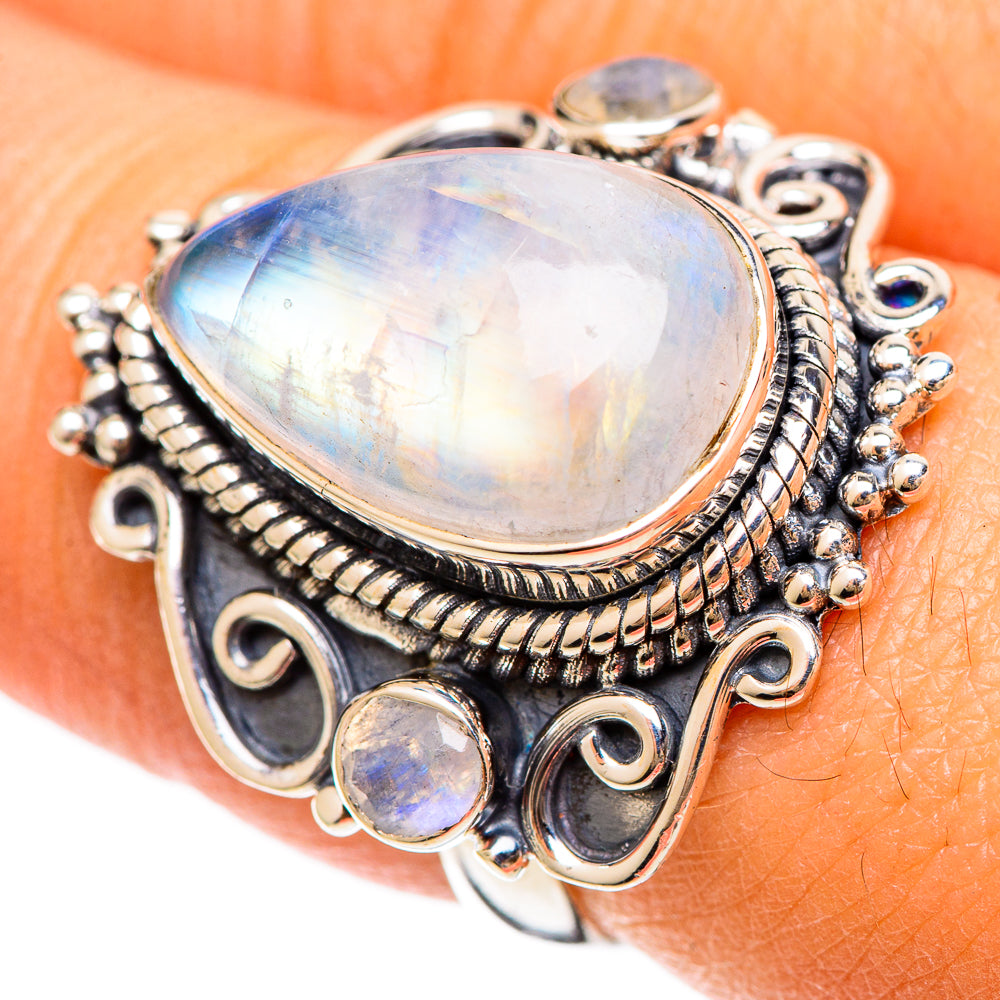 Rainbow Moonstone Rings handcrafted by Ana Silver Co - RING108360