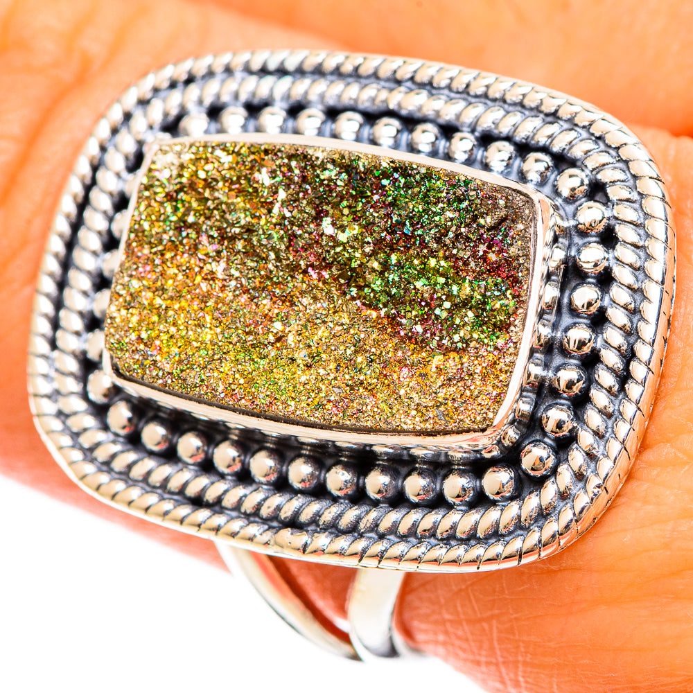 Spectro Pyrite Druzy Rings handcrafted by Ana Silver Co - RING108395
