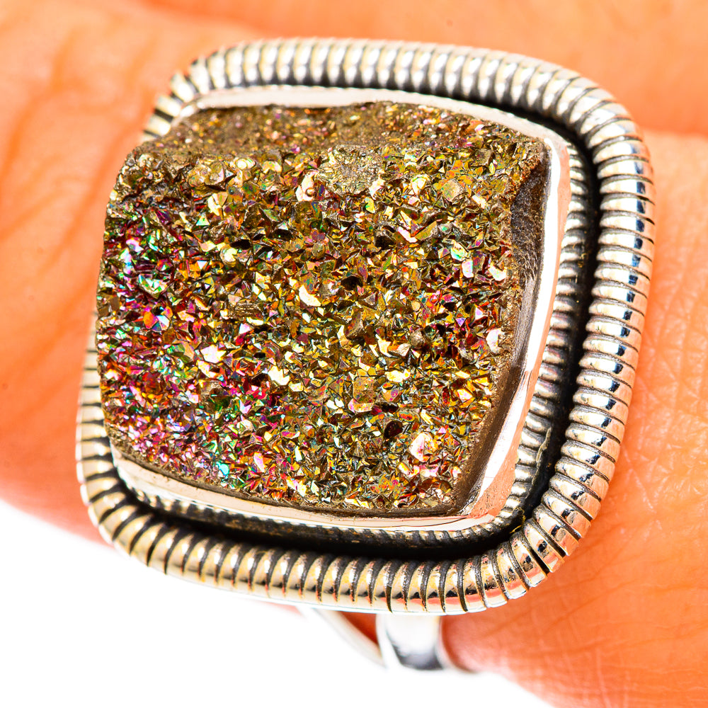 Spectro Pyrite Druzy Rings handcrafted by Ana Silver Co - RING108396