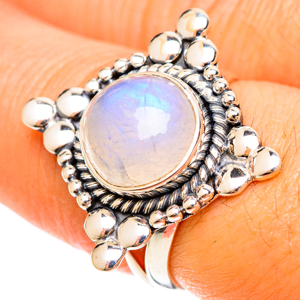 Rainbow Moonstone Rings handcrafted by Ana Silver Co - RING108399