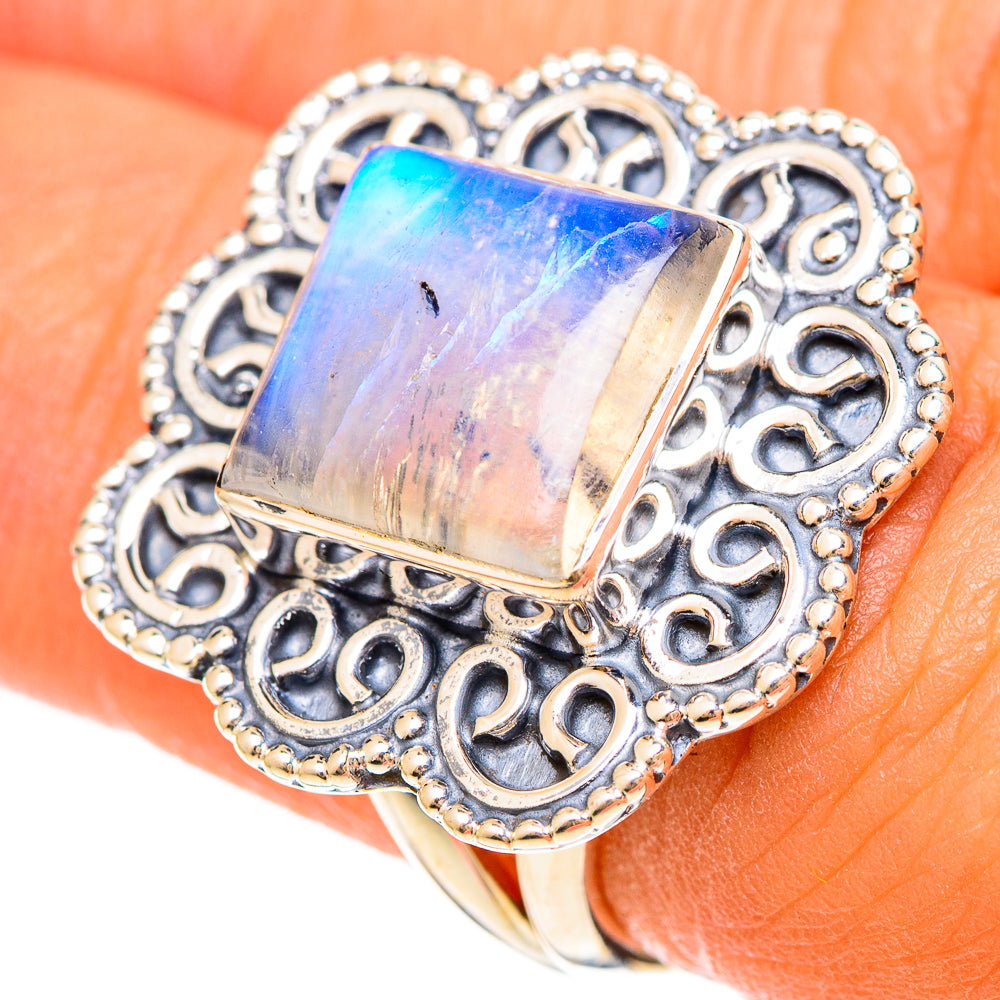 Rainbow Moonstone Rings handcrafted by Ana Silver Co - RING108400