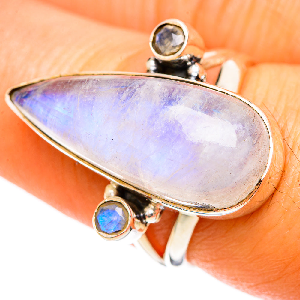 Rainbow Moonstone Rings handcrafted by Ana Silver Co - RING108404