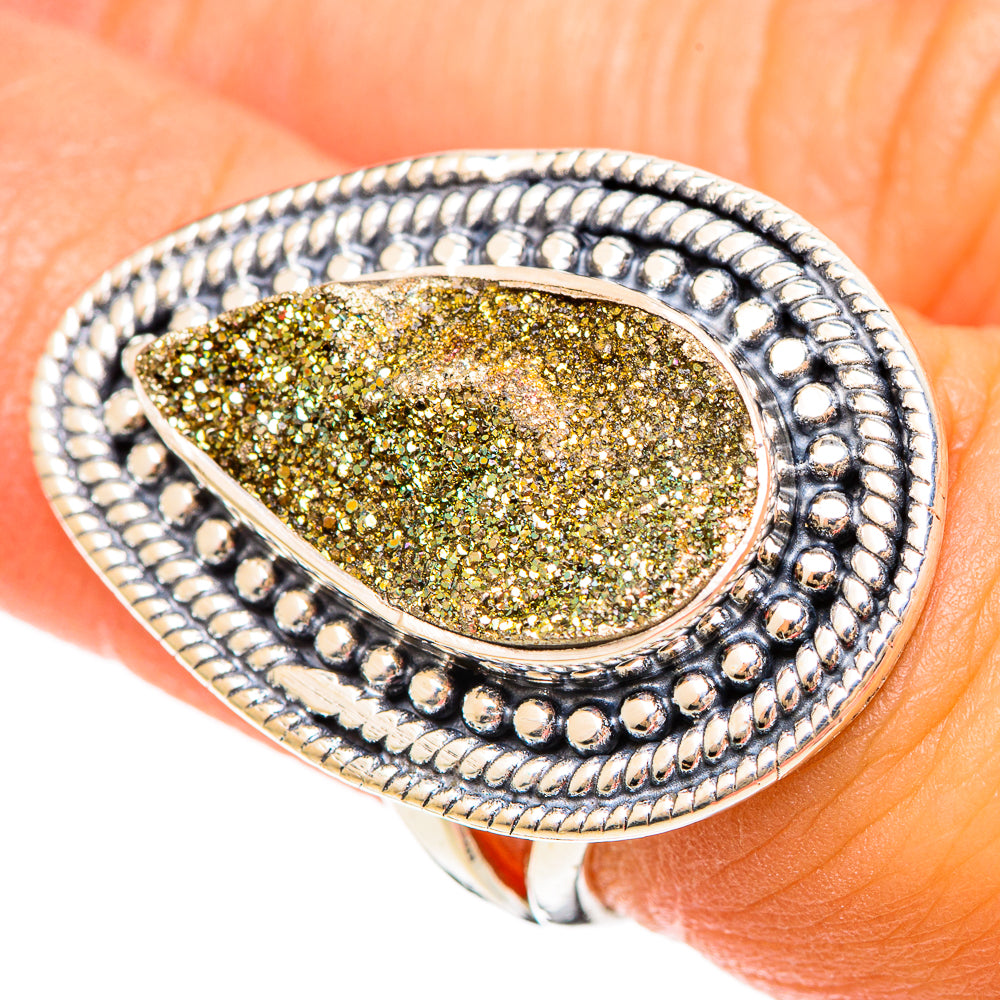 Spectro Pyrite Druzy Rings handcrafted by Ana Silver Co - RING108434