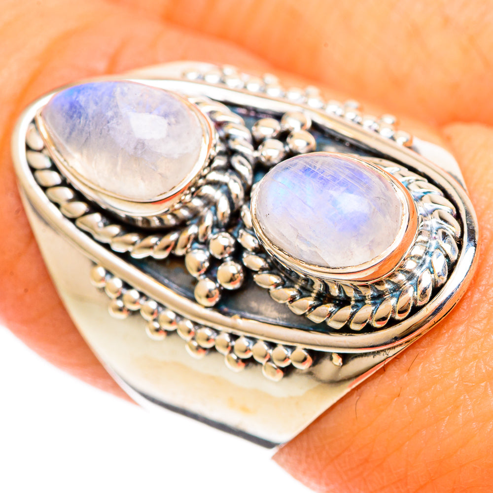 Rainbow Moonstone Rings handcrafted by Ana Silver Co - RING108440