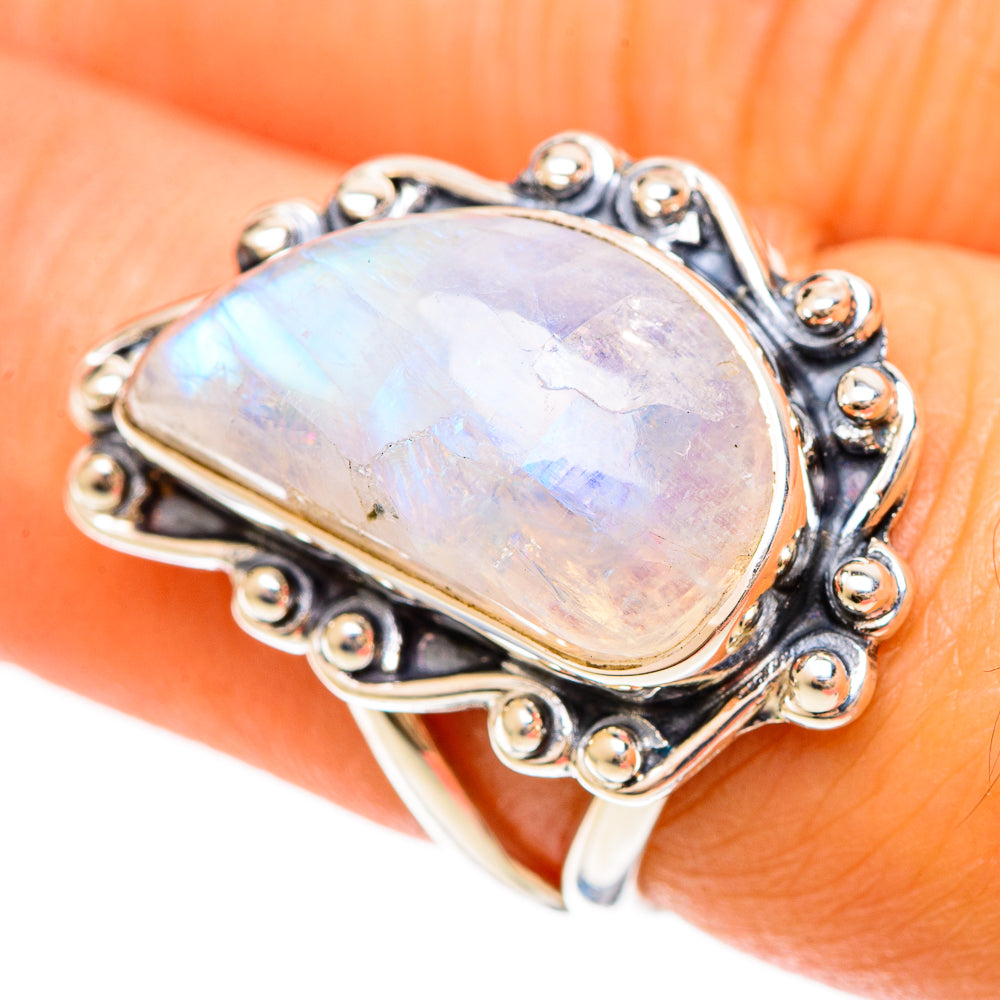 Rainbow Moonstone Rings handcrafted by Ana Silver Co - RING108442