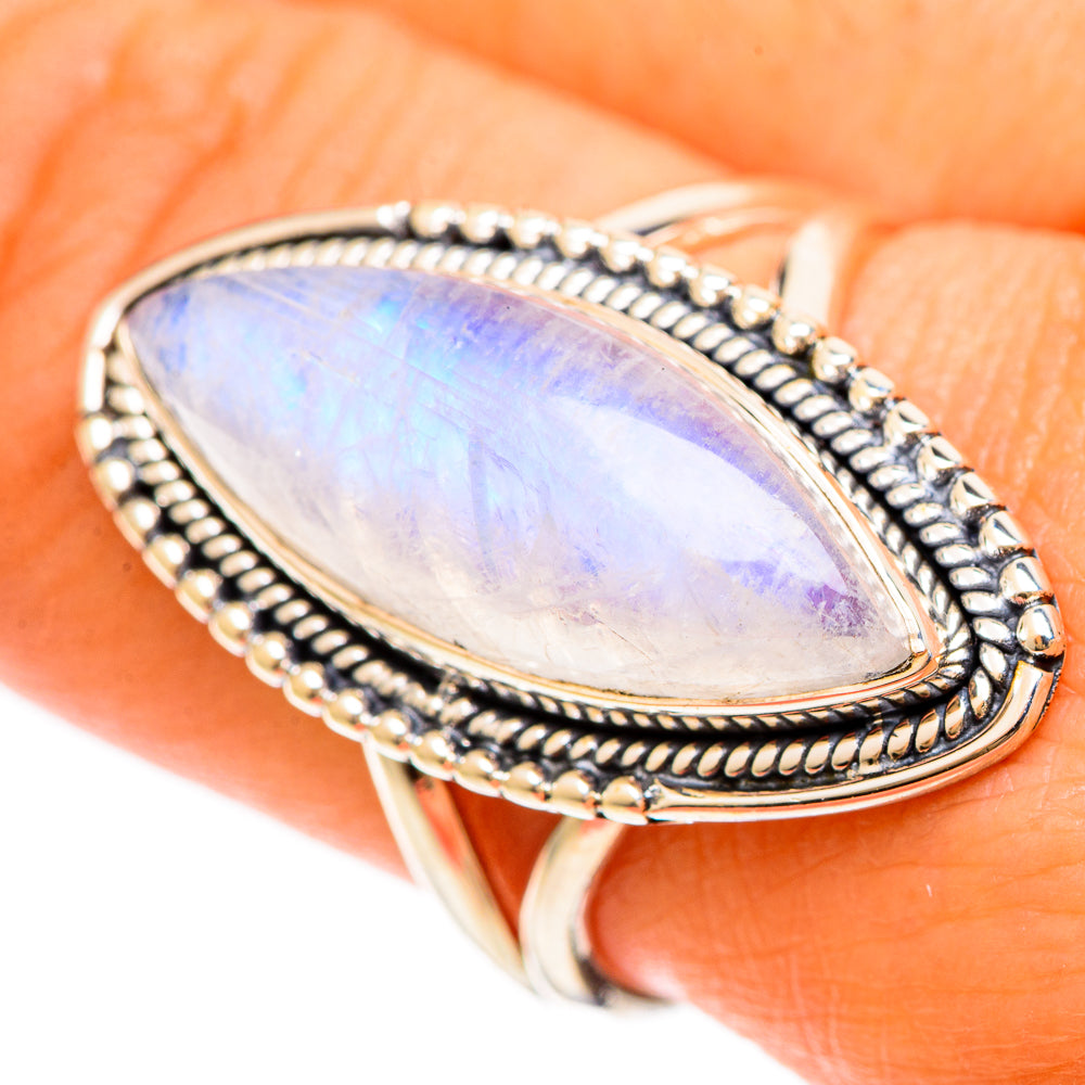 Rainbow Moonstone Rings handcrafted by Ana Silver Co - RING108443