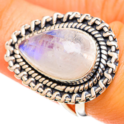 Rainbow Moonstone Rings handcrafted by Ana Silver Co - RING108444
