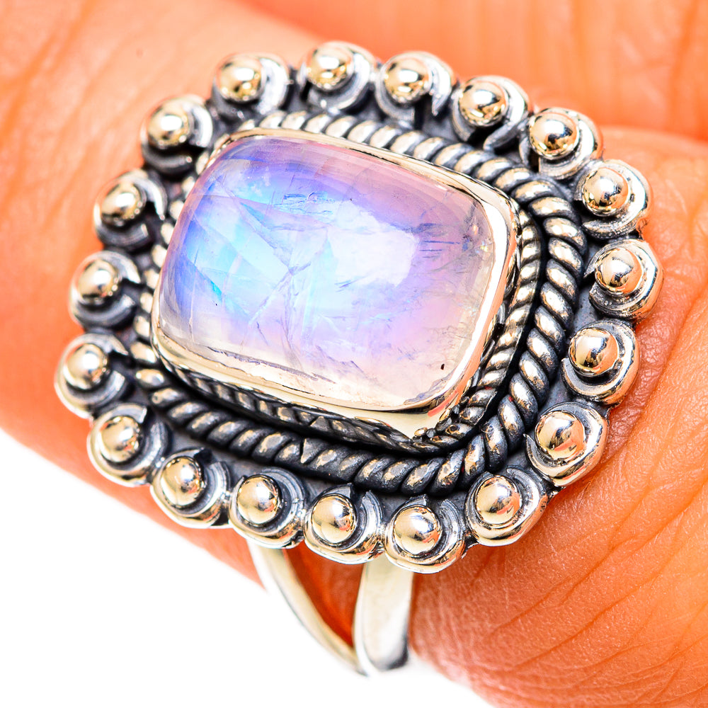 Rainbow Moonstone Rings handcrafted by Ana Silver Co - RING108445
