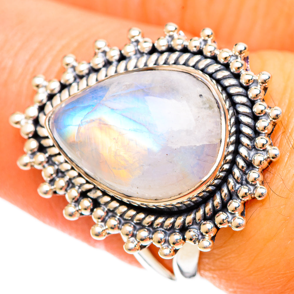 Rainbow Moonstone Rings handcrafted by Ana Silver Co - RING108474