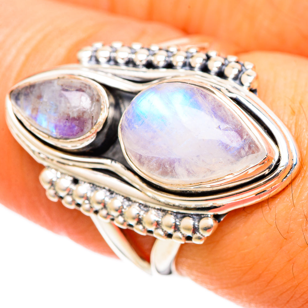 Rainbow Moonstone Rings handcrafted by Ana Silver Co - RING108476
