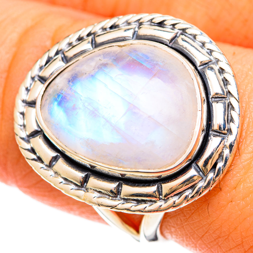 Rainbow Moonstone Rings handcrafted by Ana Silver Co - RING108479