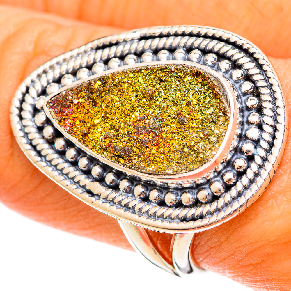 Spectro Pyrite Druzy Rings handcrafted by Ana Silver Co - RING108504