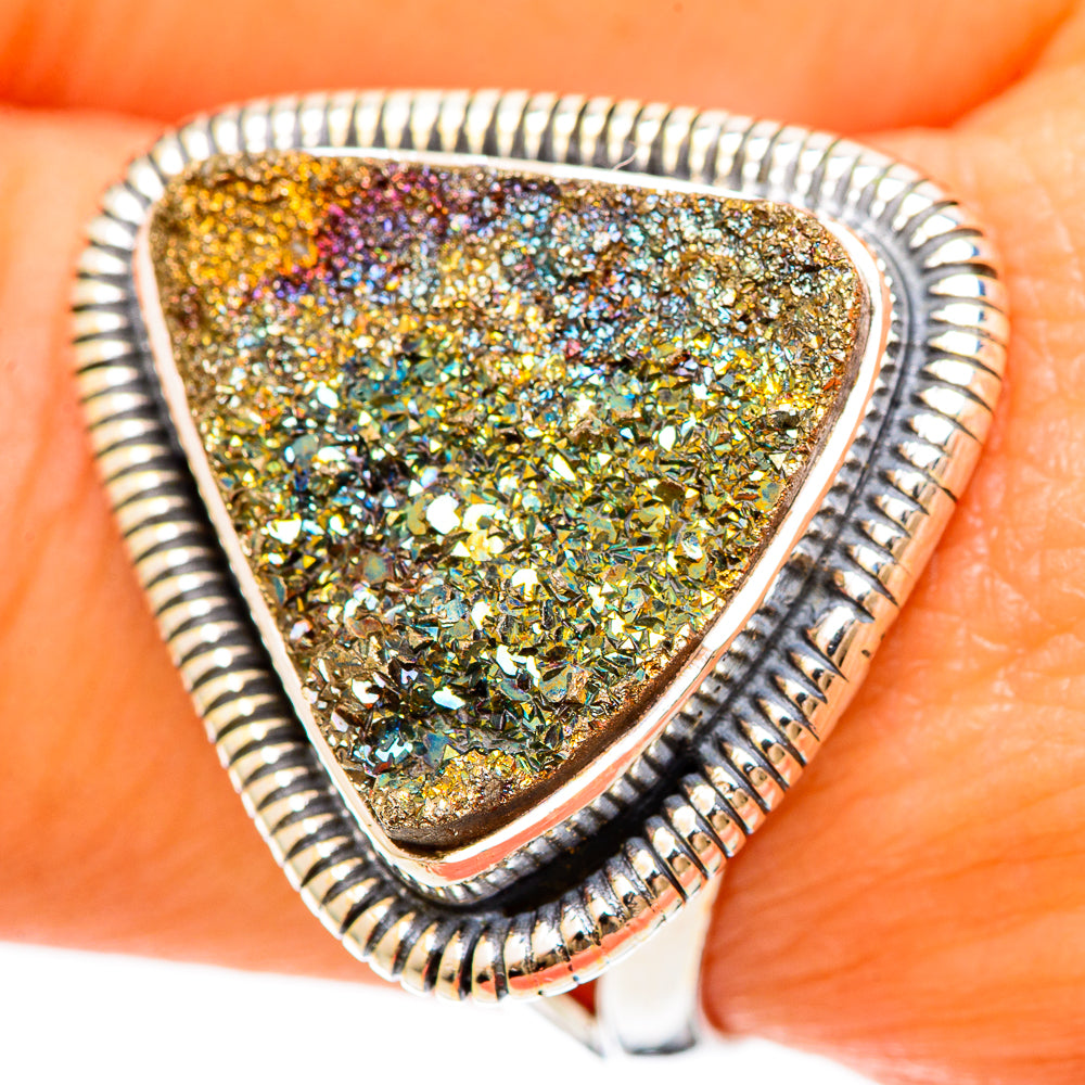 Spectro Pyrite Druzy Rings handcrafted by Ana Silver Co - RING108505