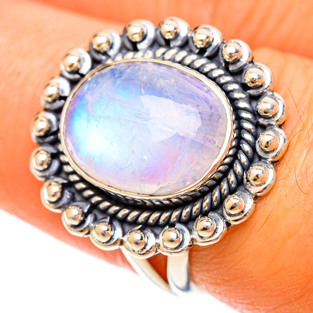 Rainbow Moonstone Rings handcrafted by Ana Silver Co - RING108509