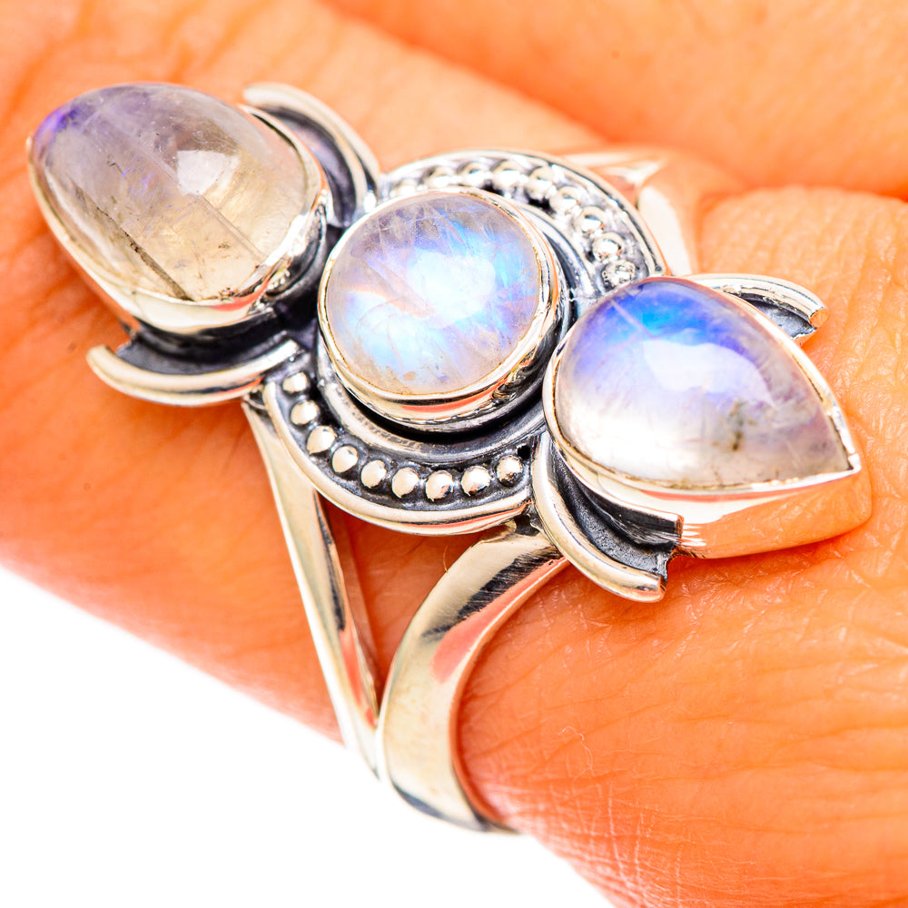 Rainbow Moonstone Rings handcrafted by Ana Silver Co - RING108511