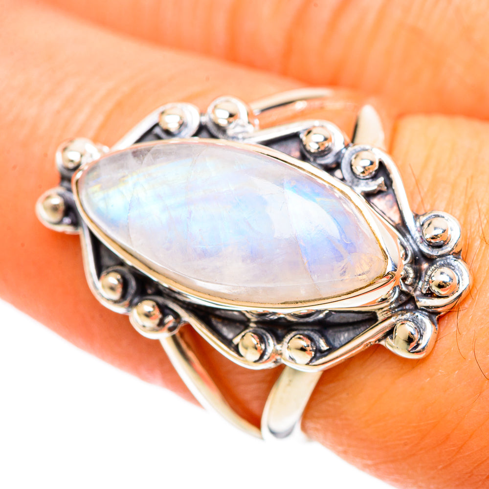 Rainbow Moonstone Rings handcrafted by Ana Silver Co - RING108512