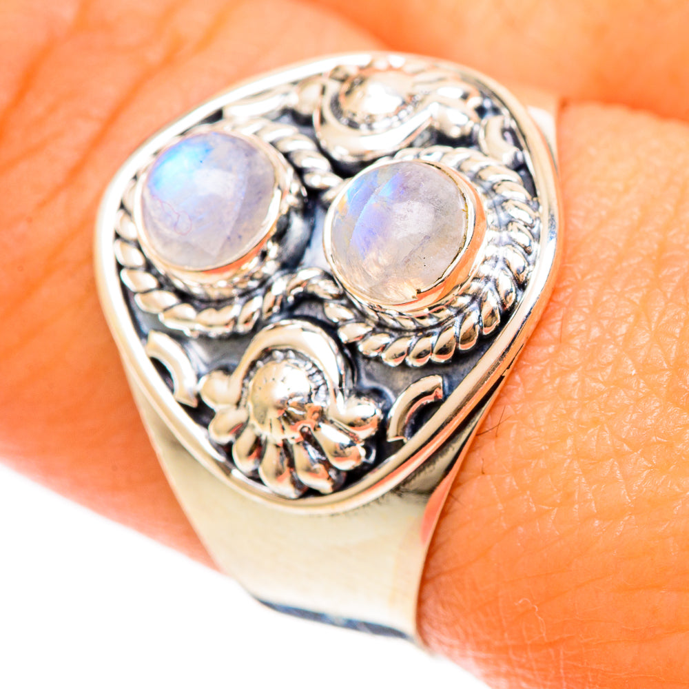 Rainbow Moonstone Rings handcrafted by Ana Silver Co - RING108514