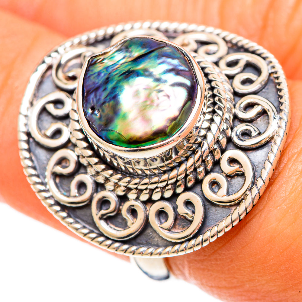 Titanium Mother Of Pearl Rings handcrafted by Ana Silver Co - RING108537